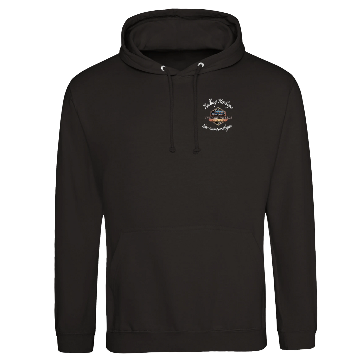 STRAIGHT SERIES T214 COZY PULLOVER HOODIE in black with embroidered chest logo. Classic pullover design for men and women.