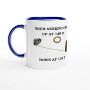 Undeniable Fuel Sending Unit 325ml Ceramic Mug with blue interior, featuring resistance values for classic car enthusiasts.