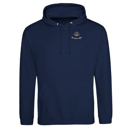 Straight Series Pullover hoodie in Oxford Navy featuring T214 Flathead Straight-6 Engine. Customized with your name or slogan