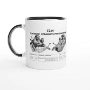 Black-accented STRAIGHT SERIES T214 ENGINE 325ml ceramic mug with Flathead Straight-6 engine illustration and historical performance data.