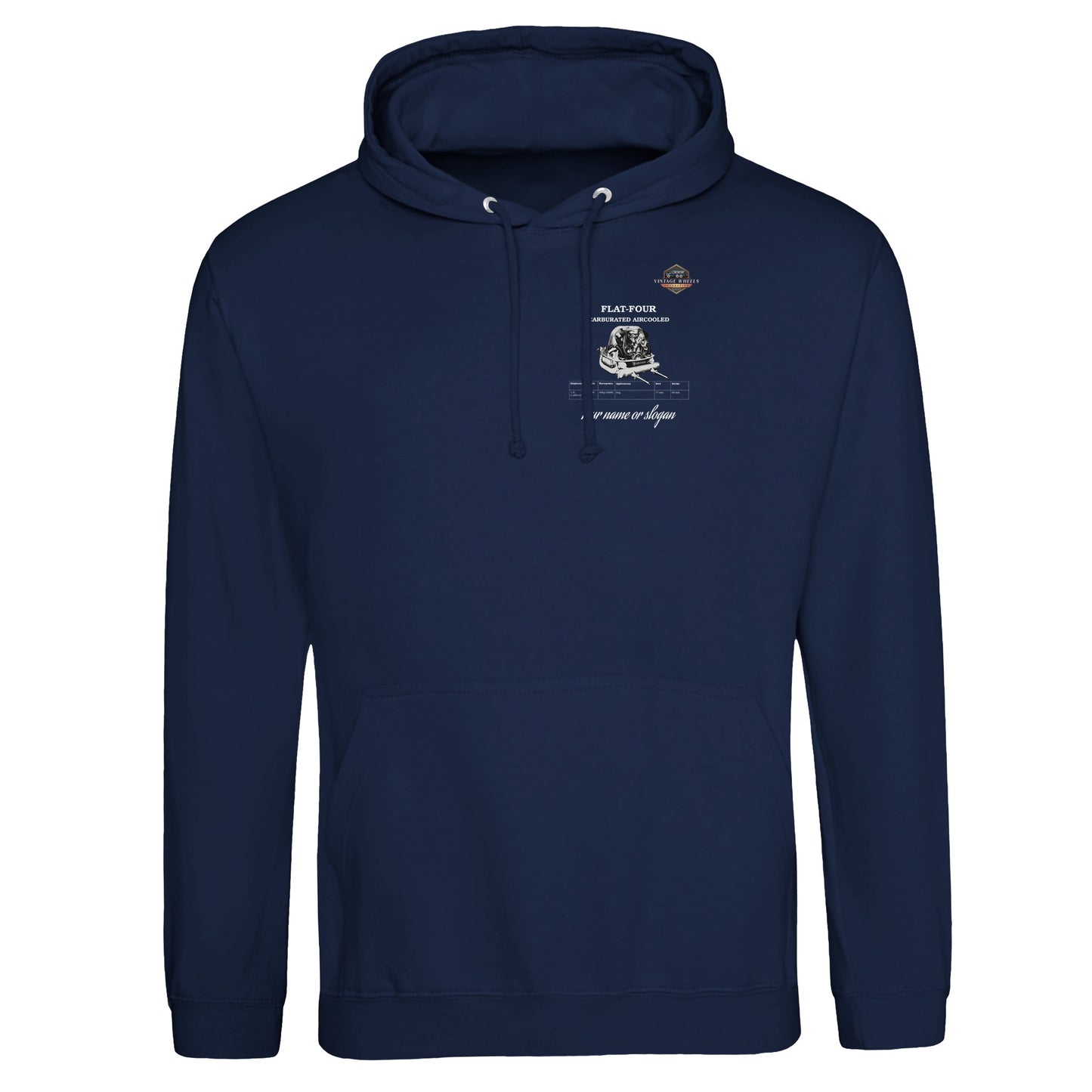 Boxer Series Pullover hoodie in Oxford Navy featuring the Flat-Four engine. Customize with your name or slogan