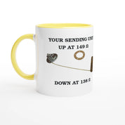 Undeniable Fuel Sending Unit 325ml Ceramic Mug with yellow interior, perfect for automotive-themed kitchen or garage use.