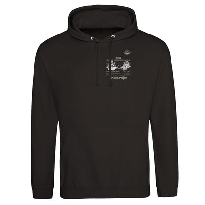 Straight Series Pullover hoodie in Deep Black featuring T223 Flathead Straight-6 Engine. Customized with your name or slogan