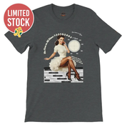 Unisex T-shirt featuring 1940s pin-up girl with Rolls-Royce 9-cylinder engine crank angle and labour diagram, and "She Fires on All Nines" text in Dark Gray Heather