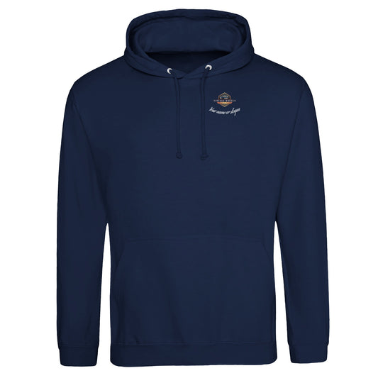 Straight Series Pullover hoodie in Navy featuring T223 Flathead Straight-6 Engine. Customized with your name or slogan