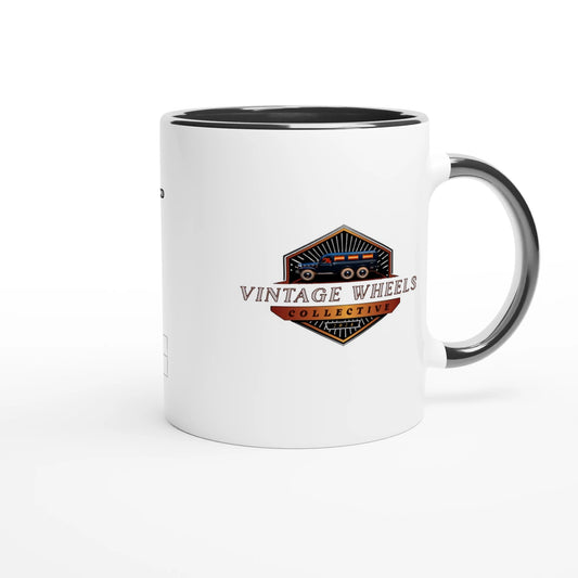 V Series V12 ENGINE 325ml CERAMIC MUG with Vintage Wheels Collective logo, perfect for automotive fans and stylish kitchen decor.