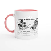 Pink-accented STRAIGHT SERIES T223 ENGINE 325ml COLORED CERAMIC MUG with Flathead Straight-6 engine illustration, stylish drinkware for car buffs.