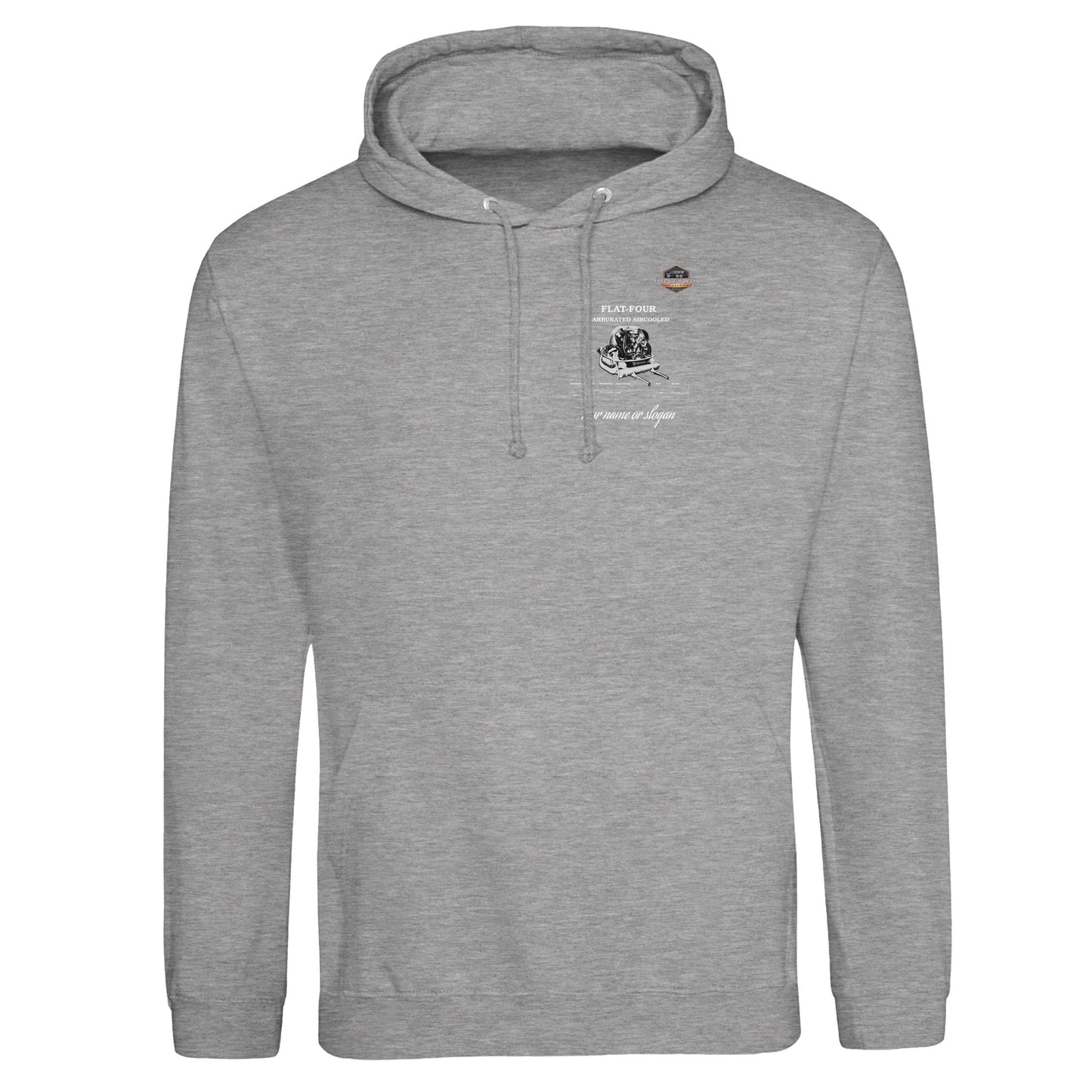 Boxer Series Pullover hoodie in Heather Grey featuring the Flat-Four engine. Customize with your name or slogan