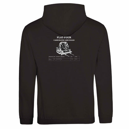 Boxer Series Pullover hoodie in Deep Black featuring the Flat-Four engine. Customize with your name or slogan