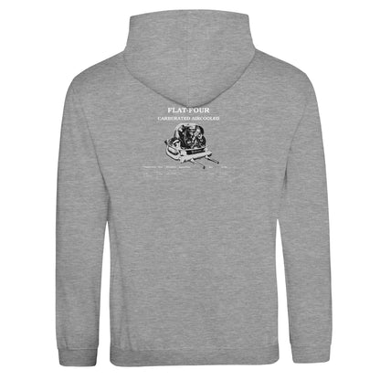 Boxer Series Pullover hoodie in Heather Grey featuring the Flat-Four engine. Customize with your name or slogan