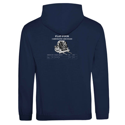 Boxer Series Pullover hoodie in Oxford Navy featuring the Flat-Four engine. Customize with your name or slogan