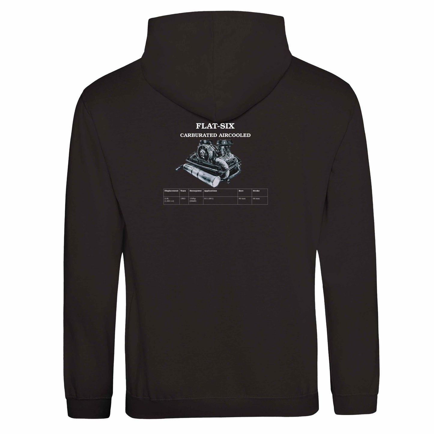 Boxer Series Pullover hoodie in Deep Black featuring the Flat-Six engine. Customize with your name or slogan