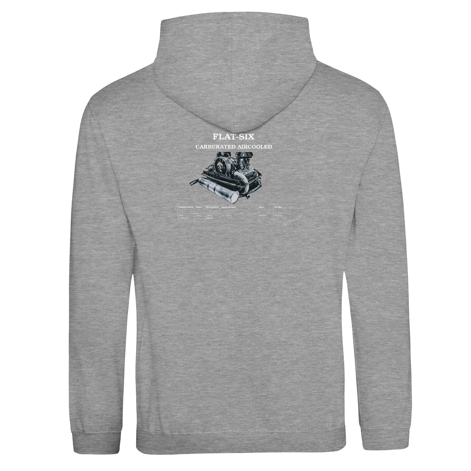 Boxer Series Pullover hoodie in Heather Grey featuring the Flat-Six engine. Customize with your name or slogan