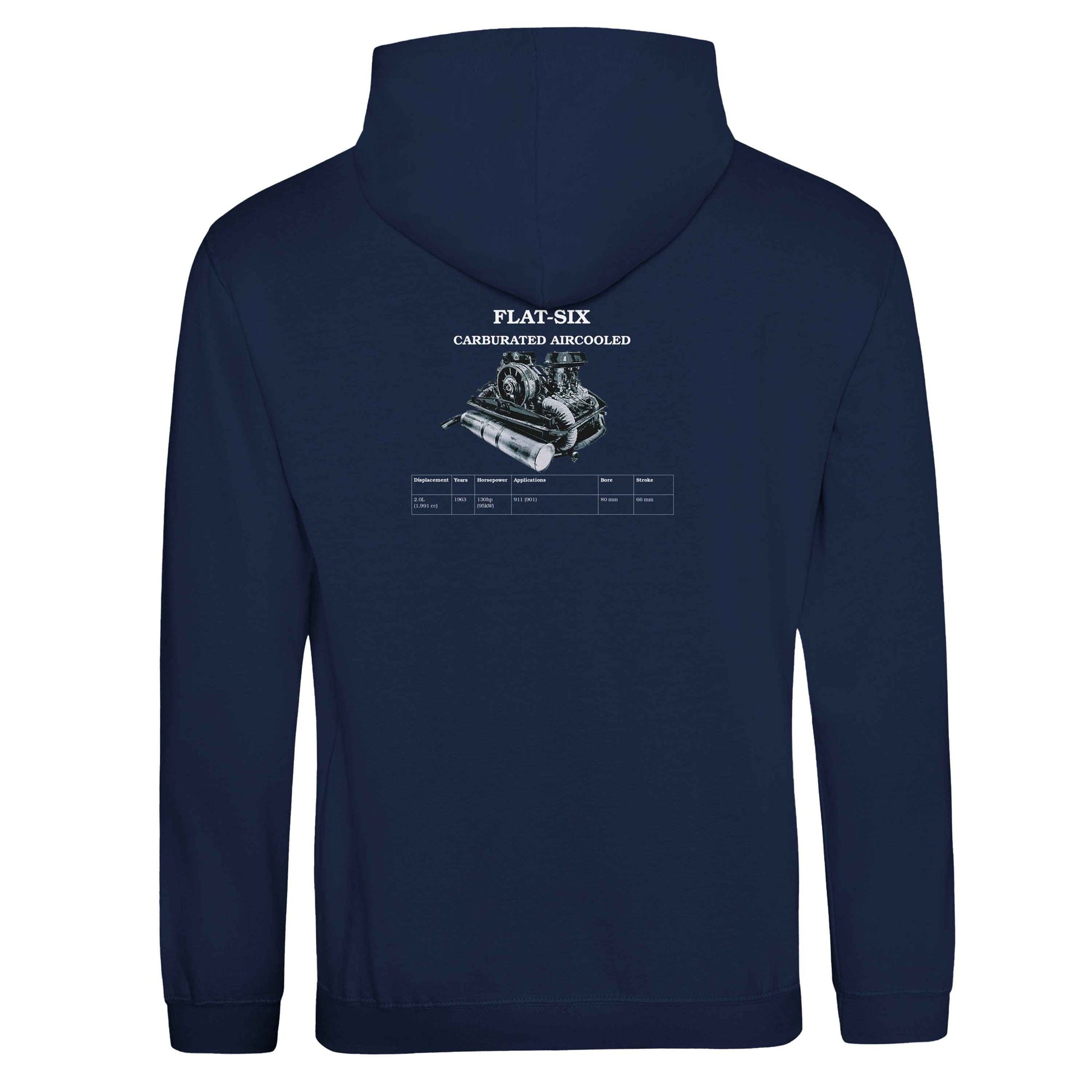 Boxer Series Pullover hoodie in Oxford Navy featuring the Flat-Six engine. Customize with your name or slogan