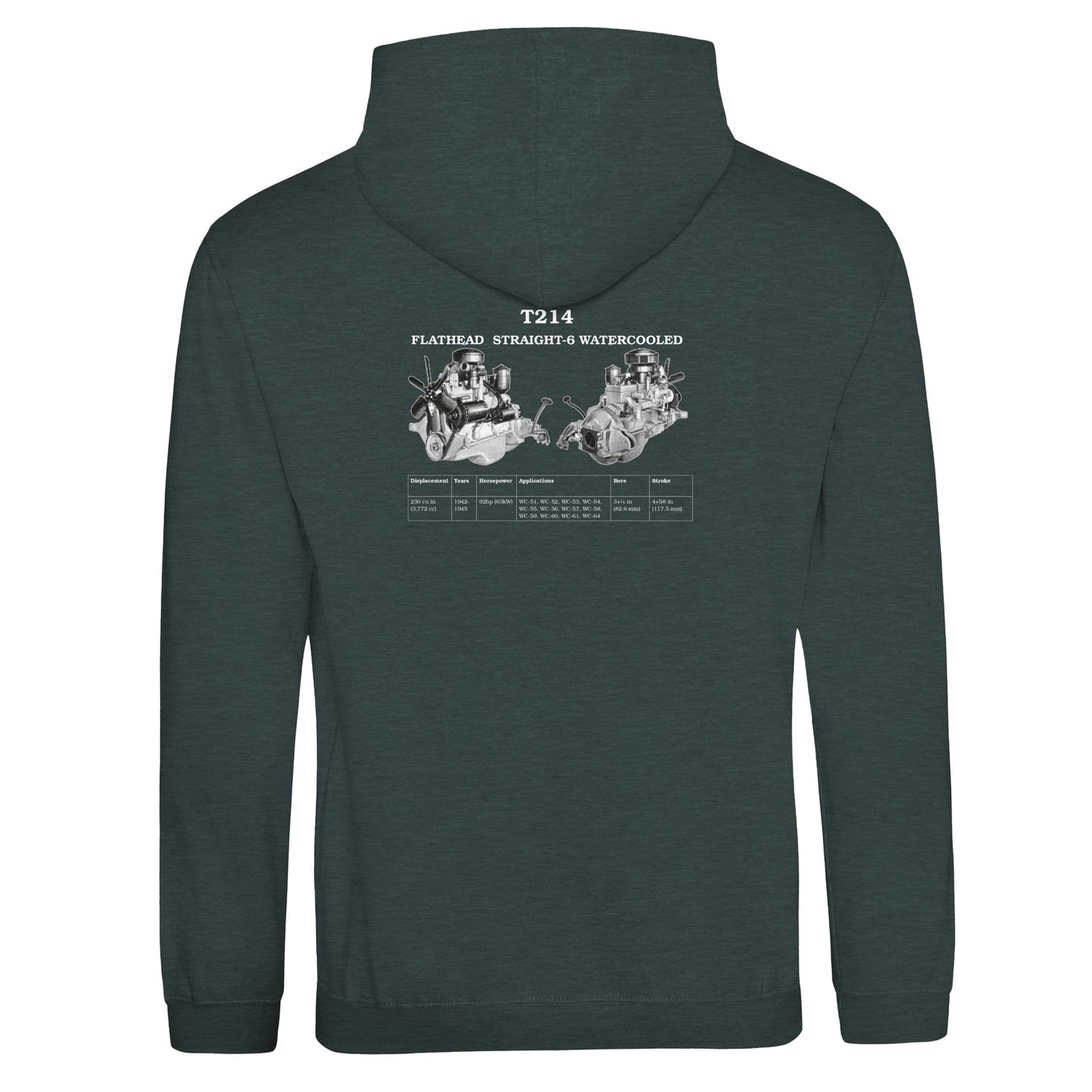 Straight Series Pullover hoodie in Charcoal featuring T214 Flathead Straight-6 Engine. Customized with your name or slogan