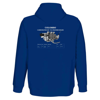 Stunning premium quality zip-up hoodie in Blue featuring the most iconic classic V-12 engine known to mankind