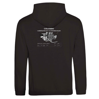 V-Series Pullover hoodie in Deep Black featuring a classic V12 engine. Customize with your name or slogan