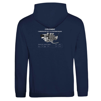 V-Series Pullover hoodie in Oxford Navy featuring a classic V12 engine. Customize with your name or slogan