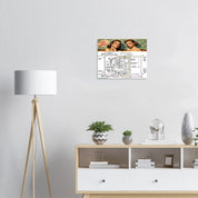 Framed PRINT LETS GET WIRED ORIGINAL WIRING SCHEMA & COLORS 1941-1945 TRUCKS displayed in modern living room, combining decor and vintage truck utility.