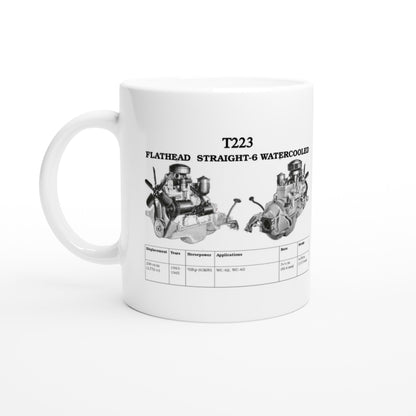 Personalized white ceramic mug with Flathead Straight-6 design