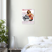 Vintage-style WALL ART STRAIGHT-6 SERIES T223 in brushed silver aluminum 40x50cm displayed above bed, adding industrial charm to bedroom decor.