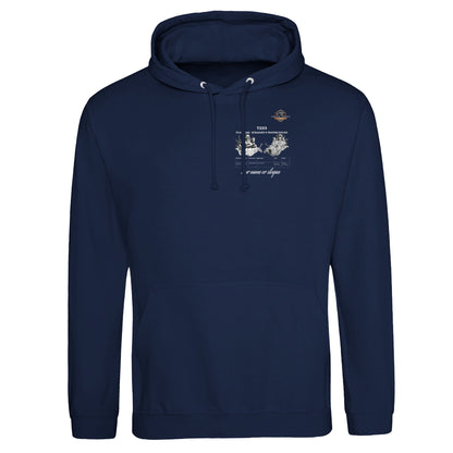 Straight Series Pullover hoodie in Navy featuring T223 Flathead Straight-6 Engine. Customized with your name or slogan